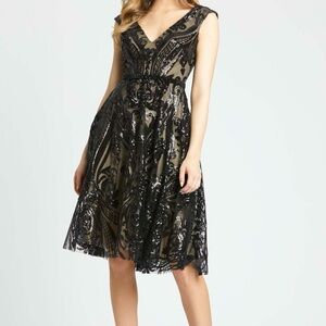 Mac Duggal 67514 Black Sequin Tea Length Embellished Dress Size 2 NWT
